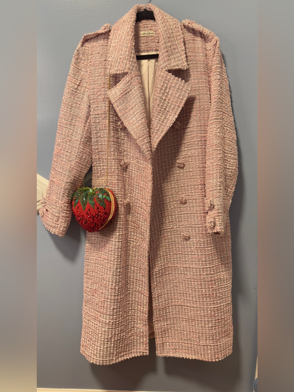 For Love & Lemons Pink Tweed Pea Coat Small